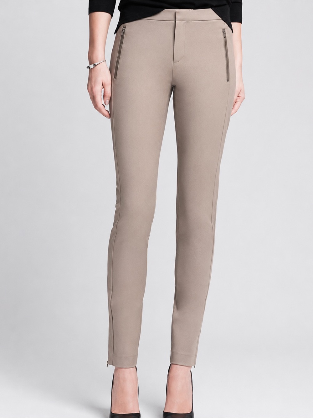 BANANA REPUBLIC tan Addison tuxedo pants slim fit zipper ankle size 4